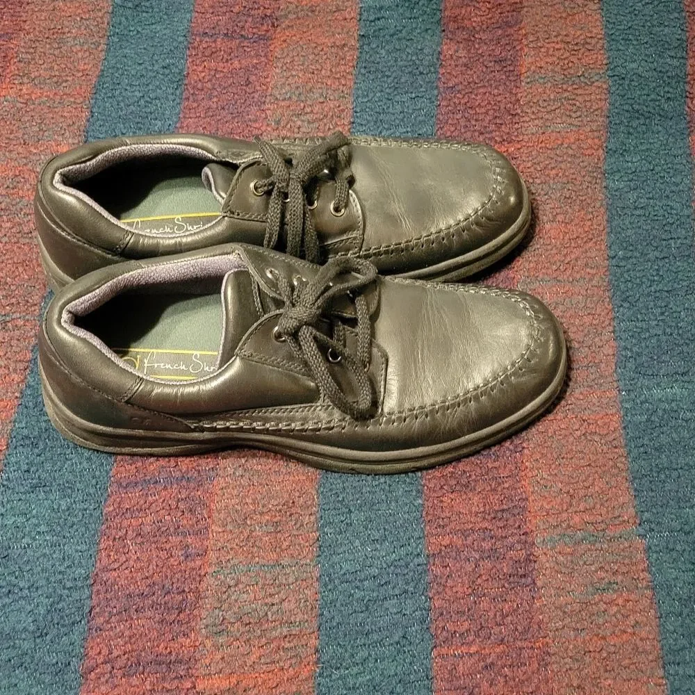 MENS SIZE 12. FRENCH SHRINER BLACK DRESS SHOES.